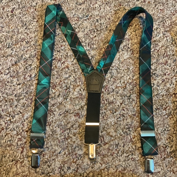 Bundle of youth boys suspenders & bow ties Green plaid Holiday winter - Picture 3 of 5